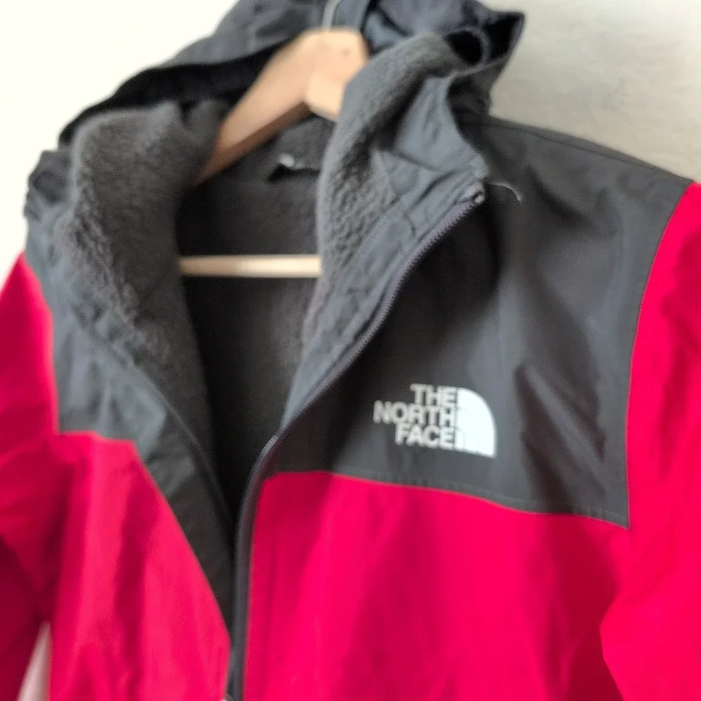 The North Face Boys Large 14/16‎ Red Black Fleece Lined Hooded Jacket Coat